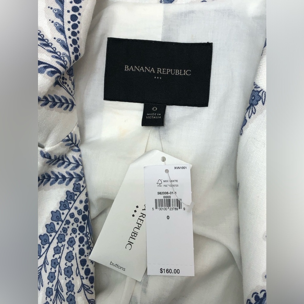 Banana Republic Blazer Women's Sz 0 Ivory Blue Paisley Floral Linen Blend New - Picture 7 of 13